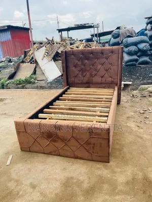 Fabric Brown One and Half Bed Frame