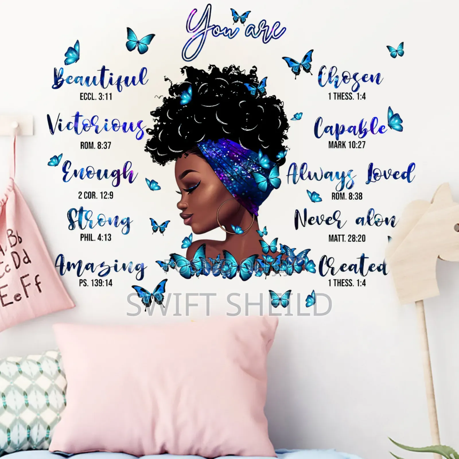 Blue Girl Scriptural Butterfly Room Wall Decor