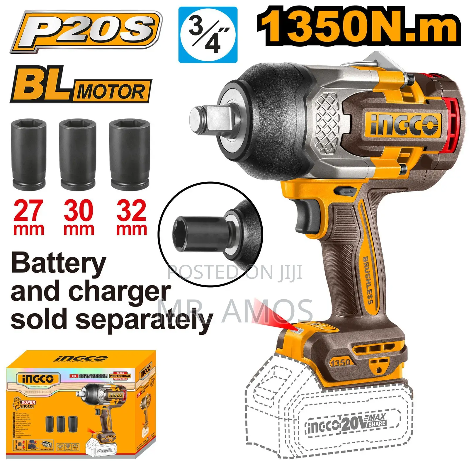 1350nm 3/4" Dr. Impact Wrench - Ciwli201351 (Bare Unit)