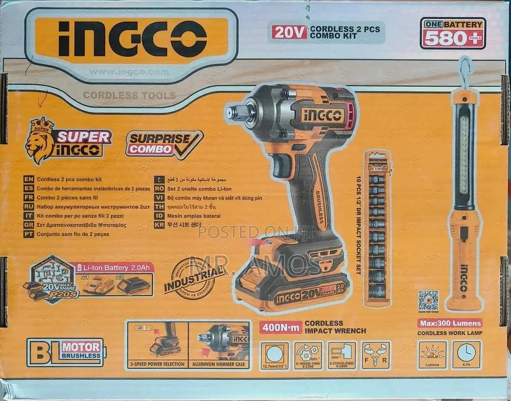 400nm 1/2′′ Cordless Impact Wrench Combo Kit - Cosli23048