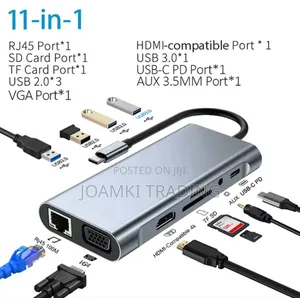 11 in 1 Usb C Hub 3.0 Splitter 4 Laptop, Vga/Hdmi/Rj45/Sd/Pd
