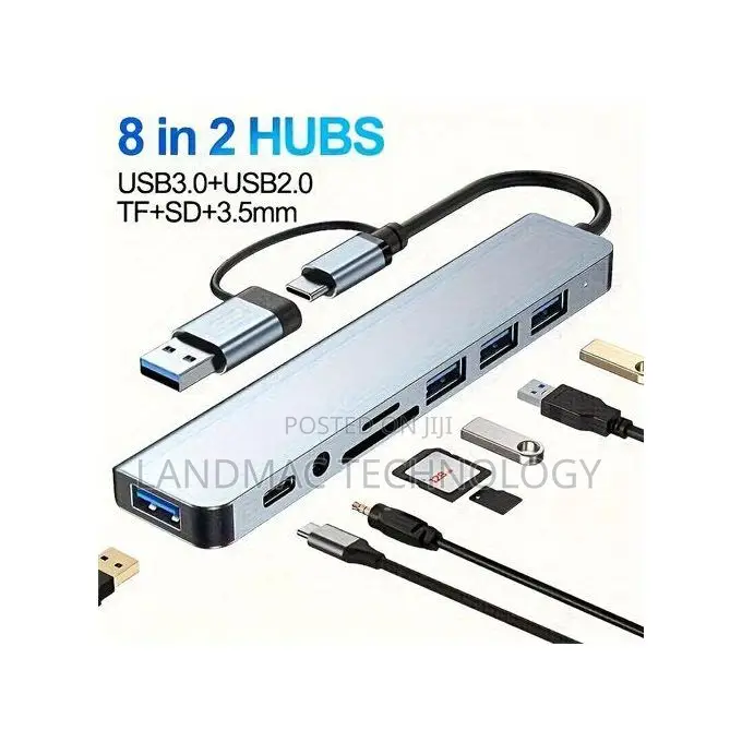 8-in-2 Usb Type C Hub Multi Port Adapter Dock Station