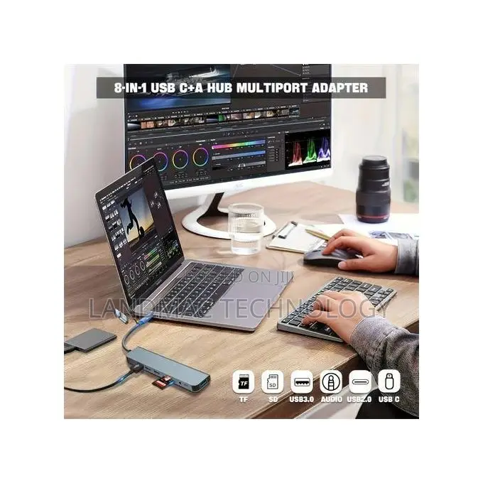 8-in-2 Usb Type C Hub Multi Port Adapter Dock Station