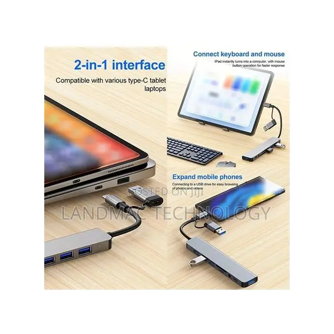 8-in-2 Usb Type C Hub Multi Port Adapter Dock Station