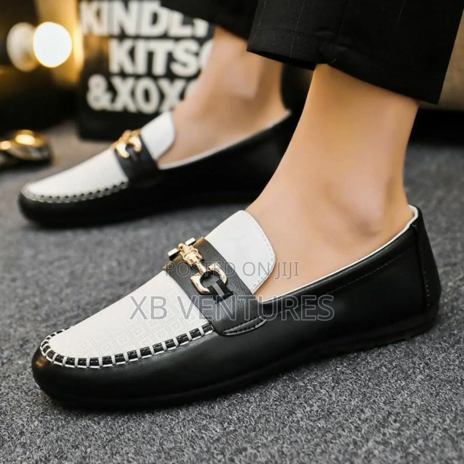 Men's Loafers Slip-Ons Casual Soft Sole Shoes - Black White