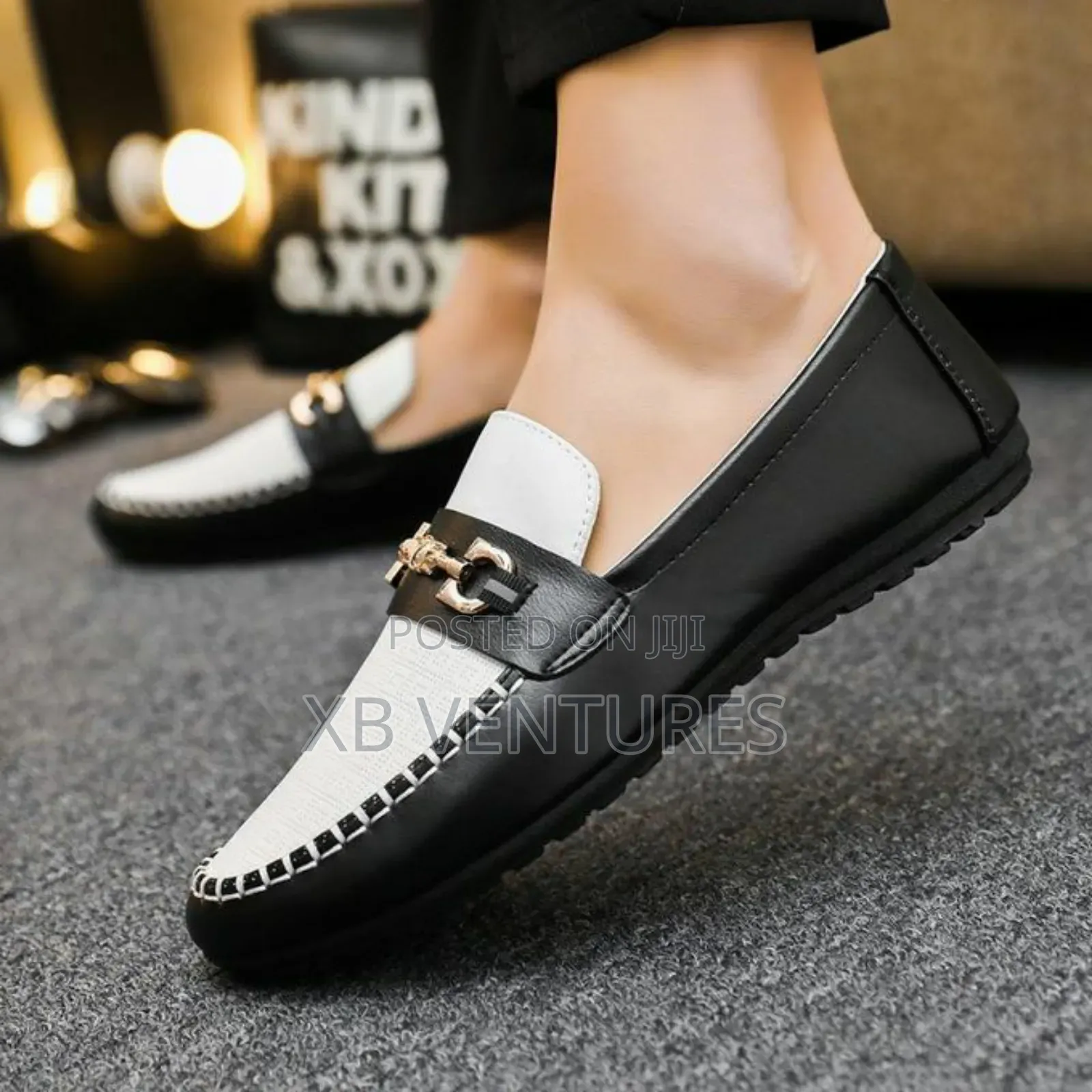Men's Loafers Slip-Ons Casual Soft Sole Shoes - Black White