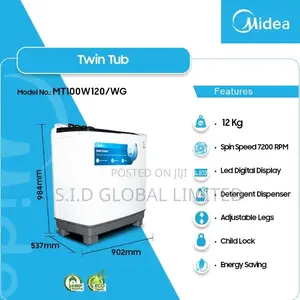 Midea 12kg Twin Tub Washing Machine Mt100w120 / Wg