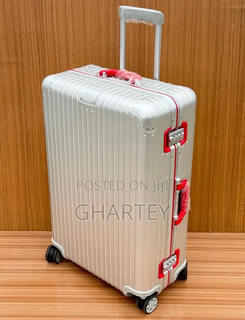 Rimowa Two Toned Silver Red Handle Travel Suitcase