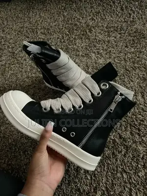 Rick Owens Black Leather Long and Cream