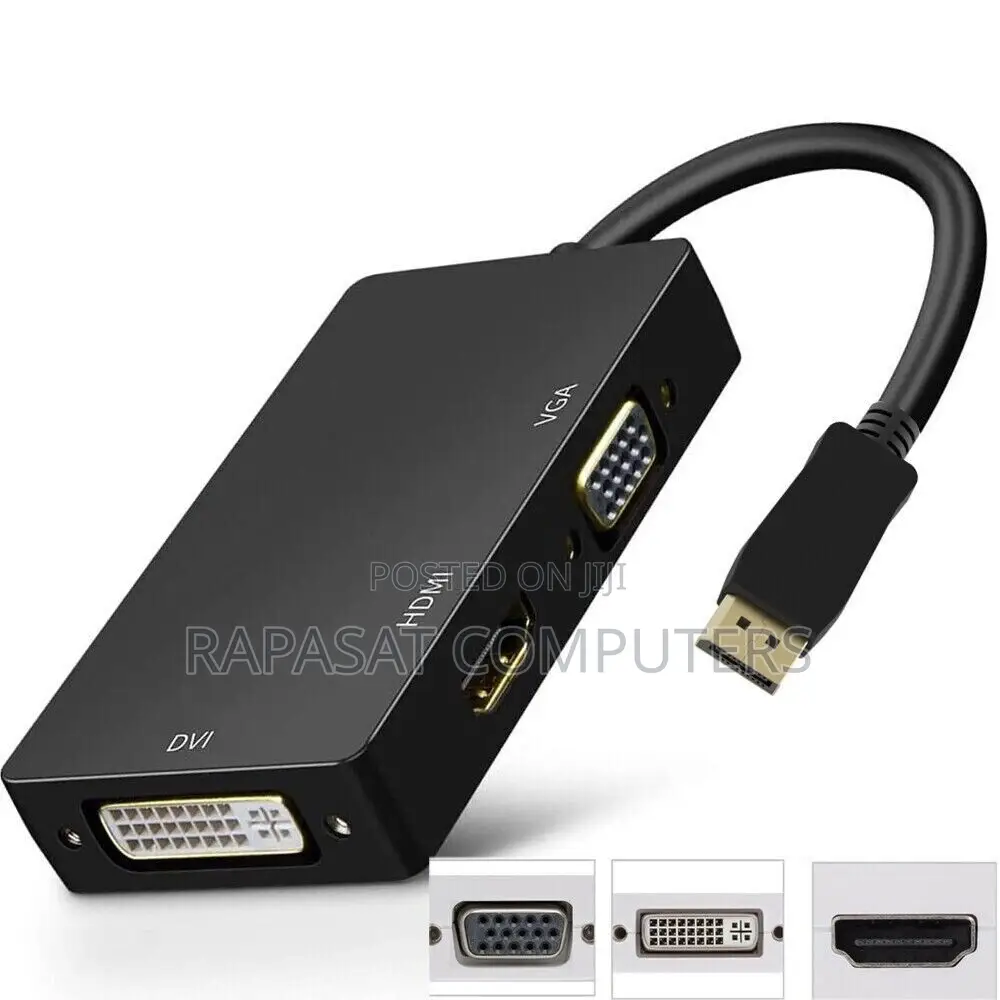 Dp Male to 3-in-1 (Hdmi, Vga, Dvi 24+5) Female Hub