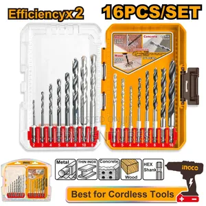Ingco 16 PCS Metal Masonry and Wood Drill Bits Set Akdl11608