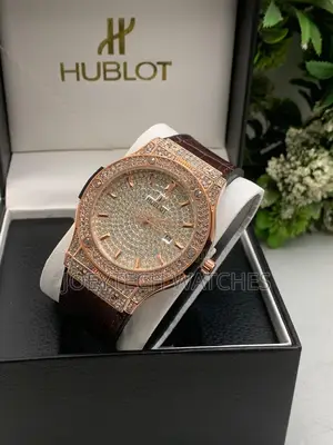 Iced Hublot Timepiece ( Brown Leather)