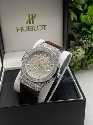 Iced Hublot Timepiece ( Brown Leather)