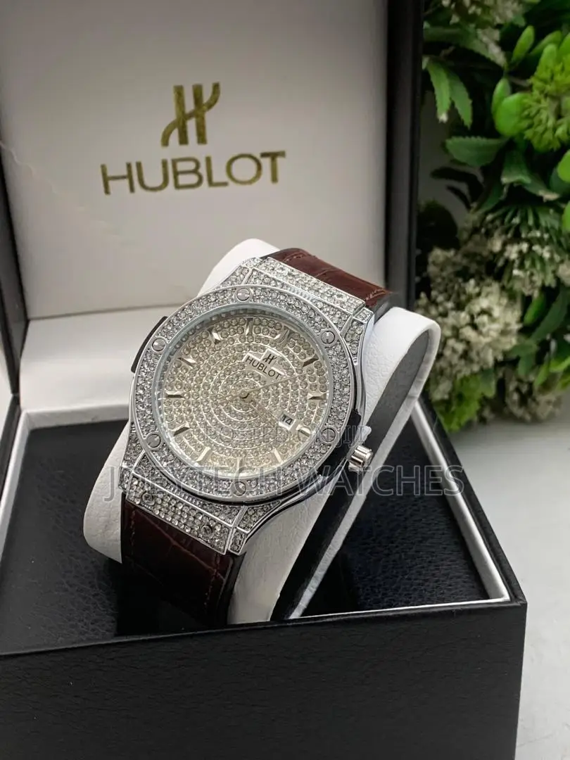 Iced Hublot Timepiece ( Brown Leather)
