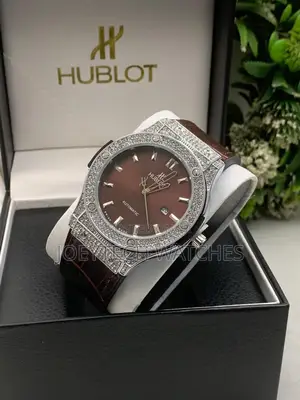 Iced Hublot Timepiece ( Brown Leather)