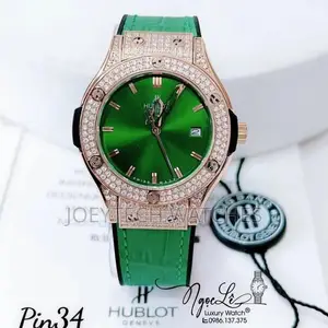 Iced Hublot Timepiece ( Green Leather)