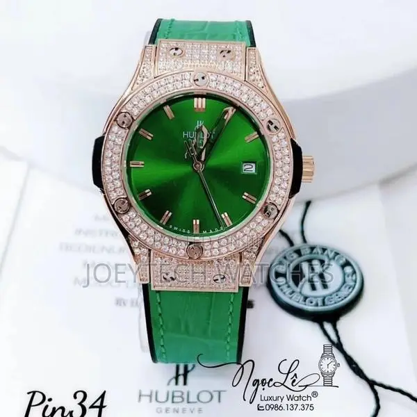 Iced Hublot Timepiece ( Green Leather)