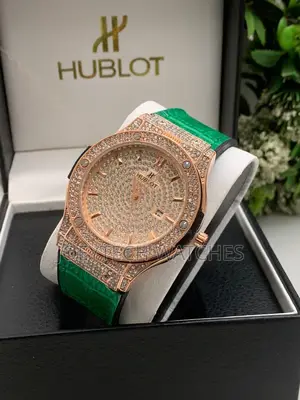 Iced Hublot Timepiece ( Green Leather)