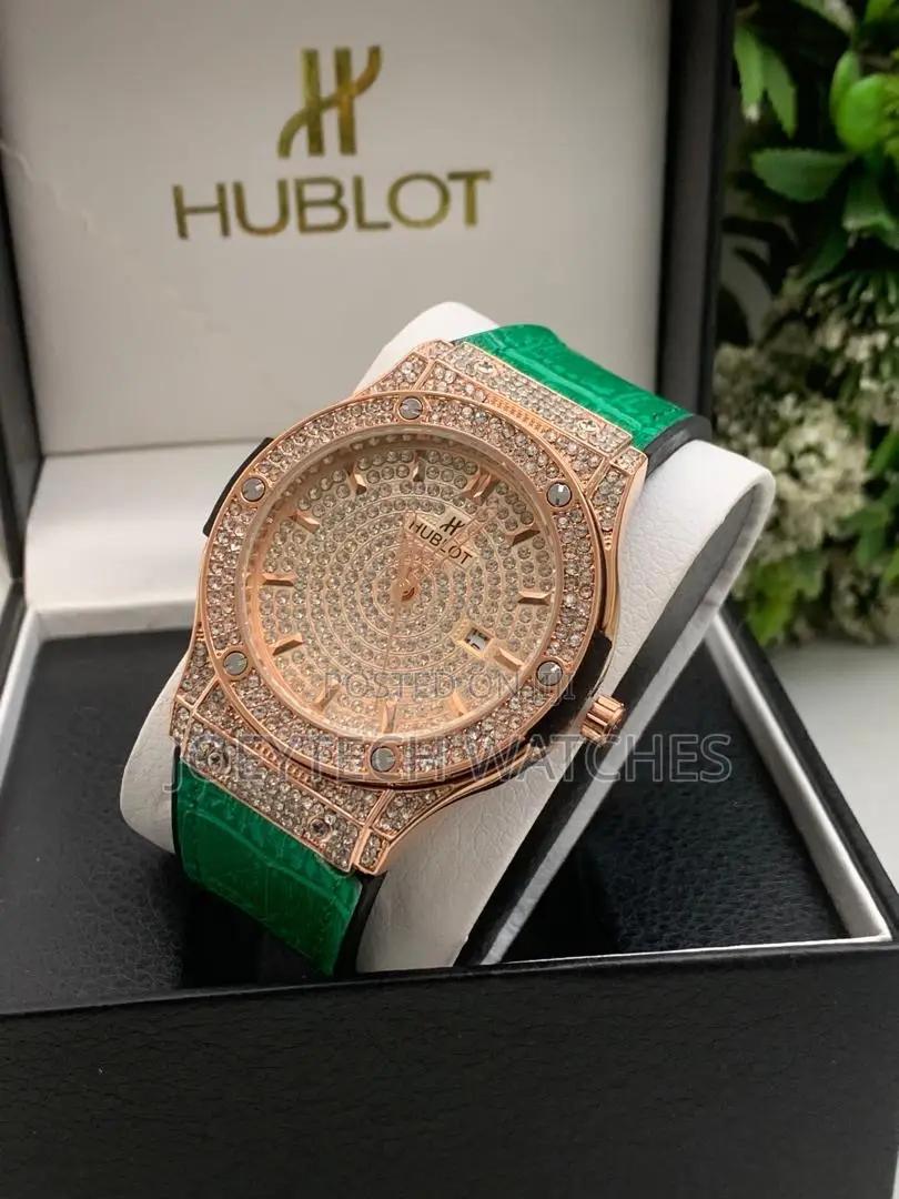 Iced Hublot Timepiece ( Green Leather)