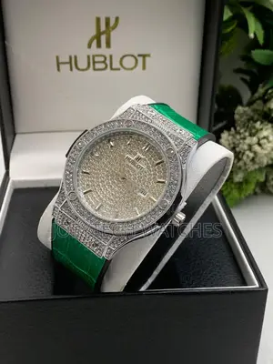 Iced Hublot Timepiece ( Green Leather)