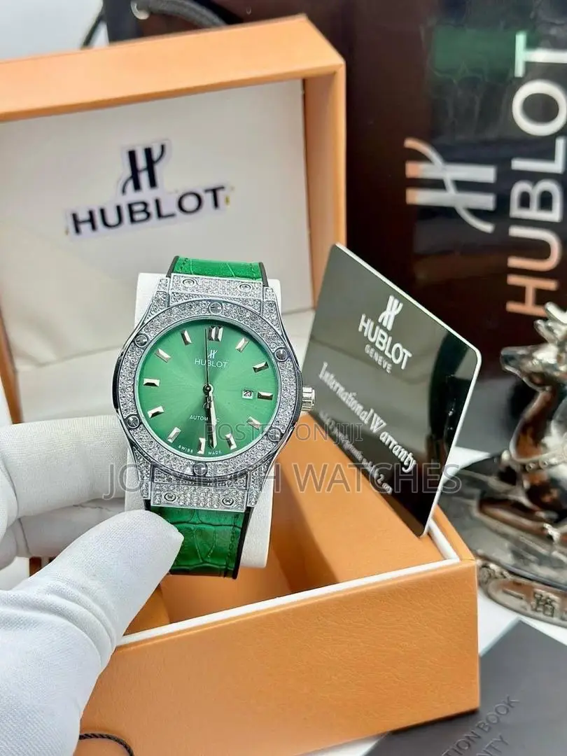 Iced Hublot Timepiece ( Green Leather)