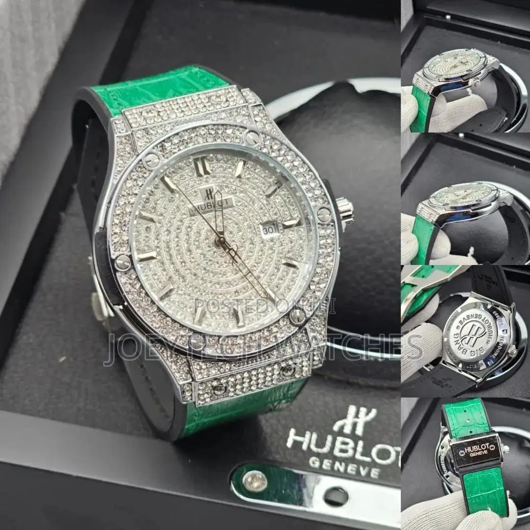 Iced Hublot Timepiece ( Green Leather)