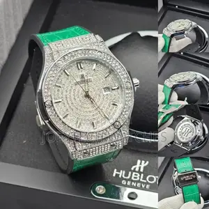 Iced Hublot Timepiece ( Green Leather)