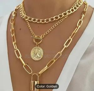 Fashionable Tag and Lock Jewellery Set of 3 Chains