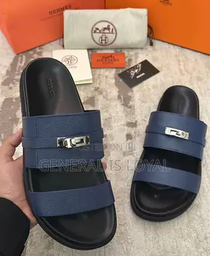 Hermes Navi Blue Mens Slippers