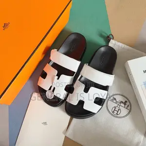 Hermes White Unique Mens Slippers