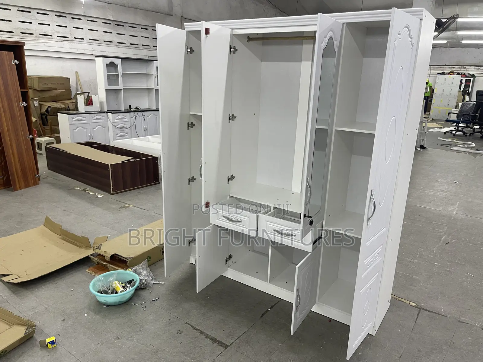 4 In1 Wooden Wardrobe With Mirror  Available
