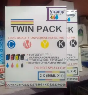 Twin Pack Vicamp Universal Refill Ink for Hp/Canon Printers