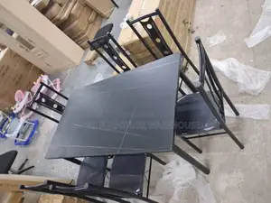Simple 6 Seater Dining Black Marble Table