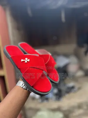 Red Suede Slipper With Crown