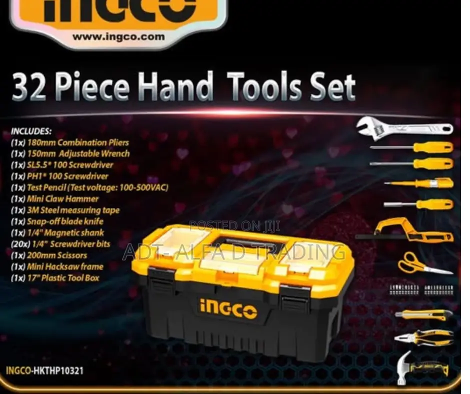 Ingco 32-Piece Hand Tool Set With Toolbox