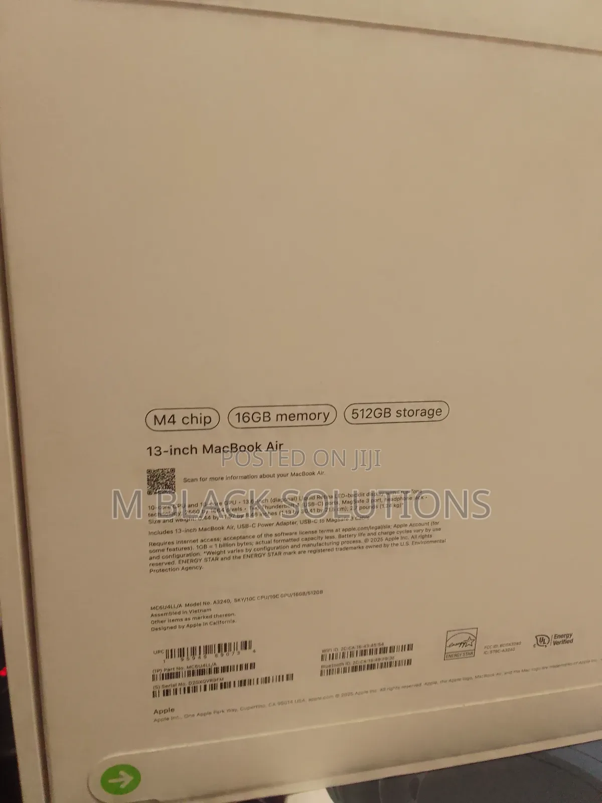 New Laptop Apple MacBook Air 16GB Apple M4 SSD 512GB