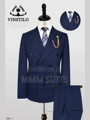Classic Turkish Vinstillo Double-breasted Men Suit Navy Blue
