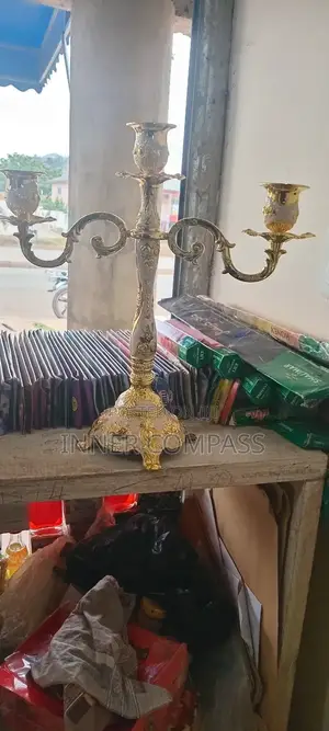 Gold Plated 3-Arm Candlestick Holder, Antique Candle Stand
