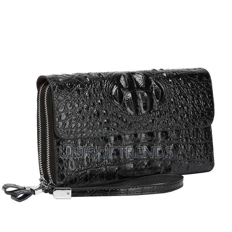 Crocodile Leather Double Zipper Handbag