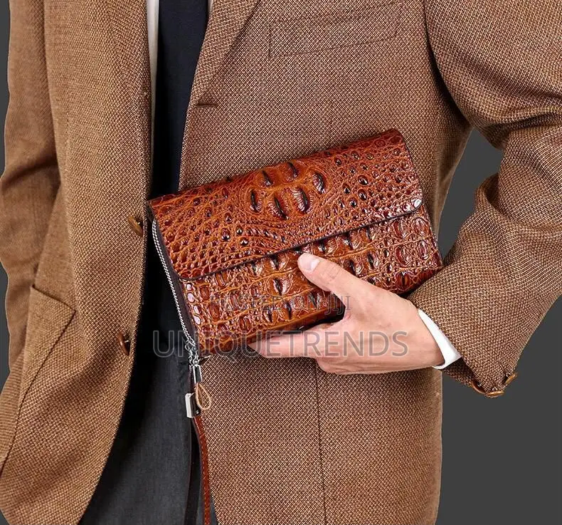 Crocodile Leather Double Zipper Handbag