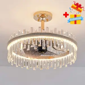 Modern Crystal Ceiling Fan Lights + Remote Control- Gold