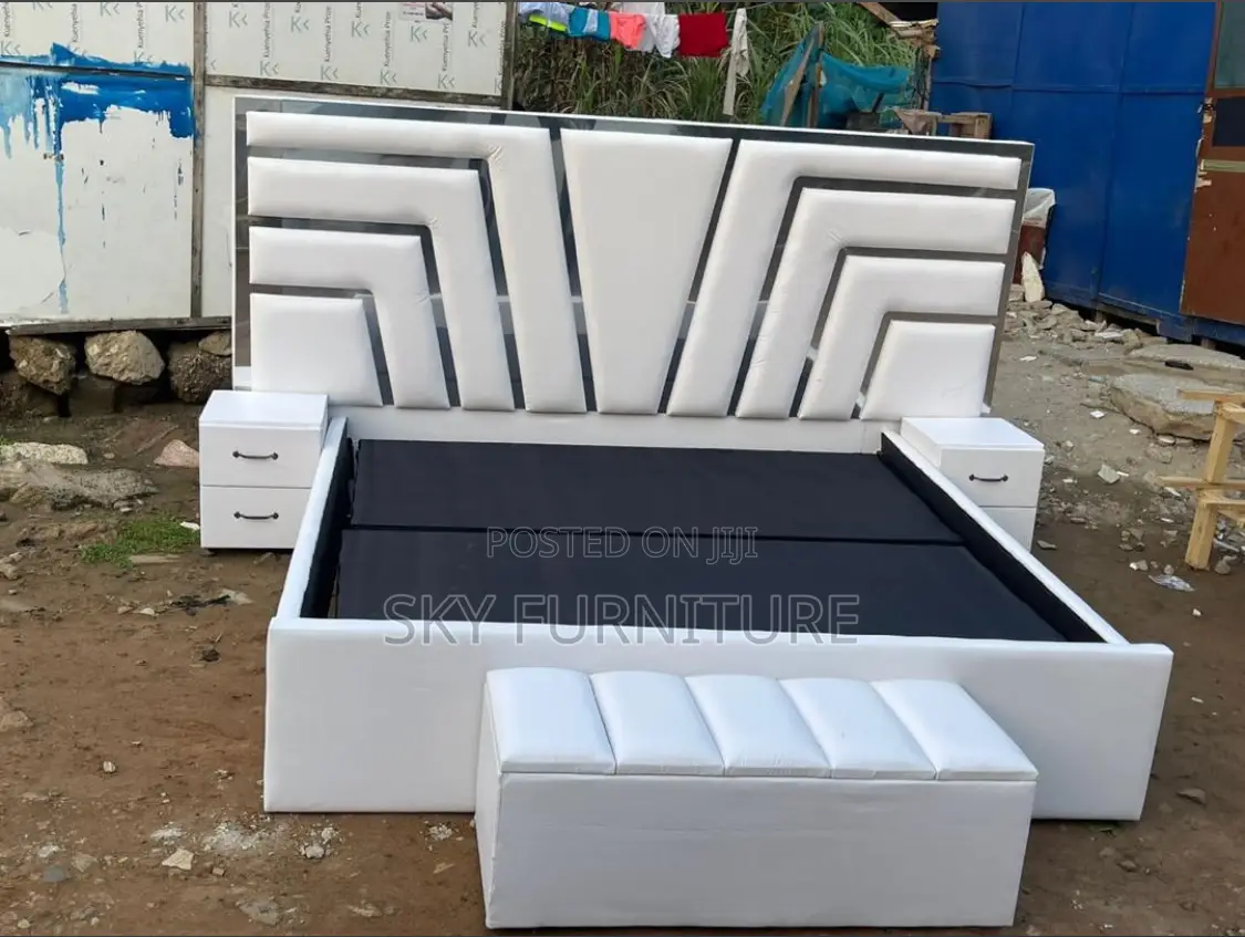 Lullaby Queen-Size Bed Frame With Side Drawers and Ottoman