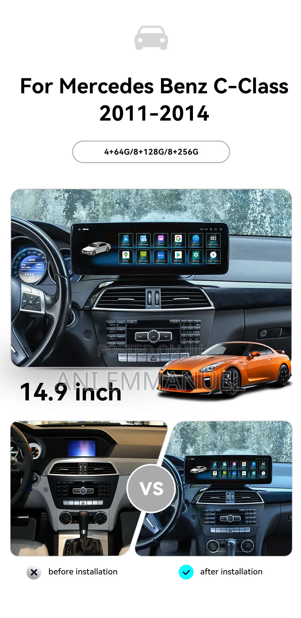 Benz C250 / C300 2011 to 2014 14.9 Inches Carplay