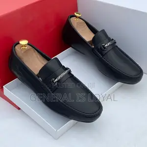 Ferragamo Black Men Leather Loafers Shoe