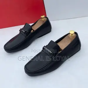 Ferragamo Black Men Leather Loafers Shoe