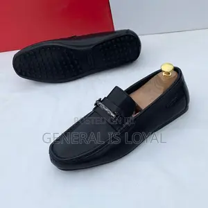 Ferragamo Black Men Leather Loafers Shoe