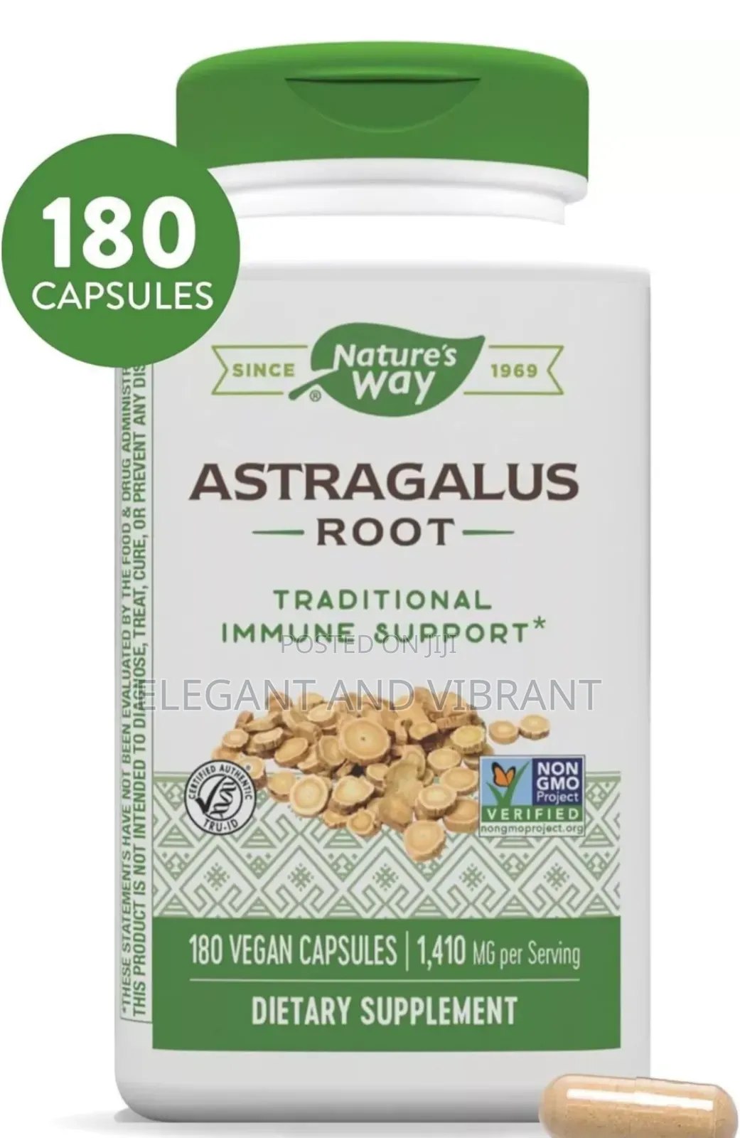Astragalus Root Herbal Supplement Non-Gmo 180 Vegan Capsules