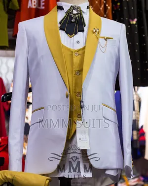 White and Gold 3-Piece Tuxedo Men Suit for Wedding