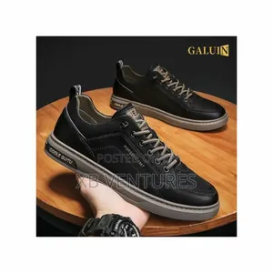 Galuin Men's Casual Leather Shoes Small Plate Shoes-Black