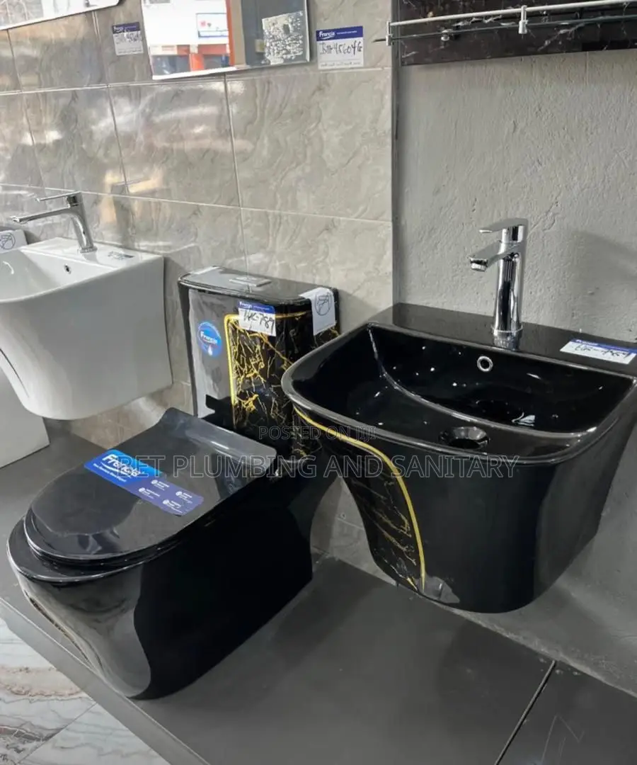 Black and Gold Water Closet (Wc)With Combined Hand Wash Basin